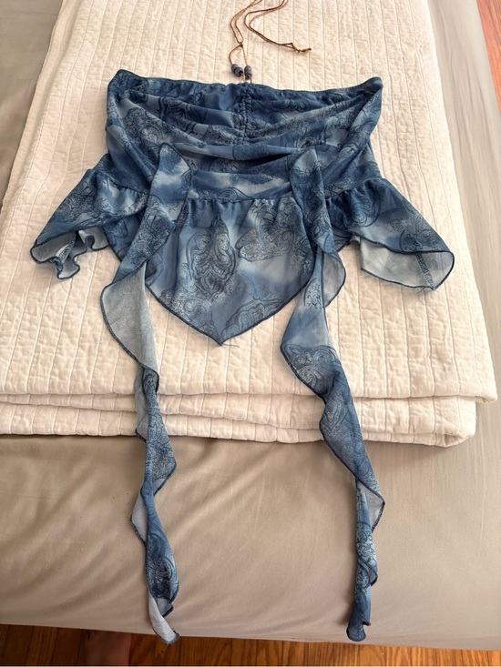 ROMWE Tops - Romwe Y2K Women’s halter top fairy paisley print Blue Semi Sheer Festival Size L